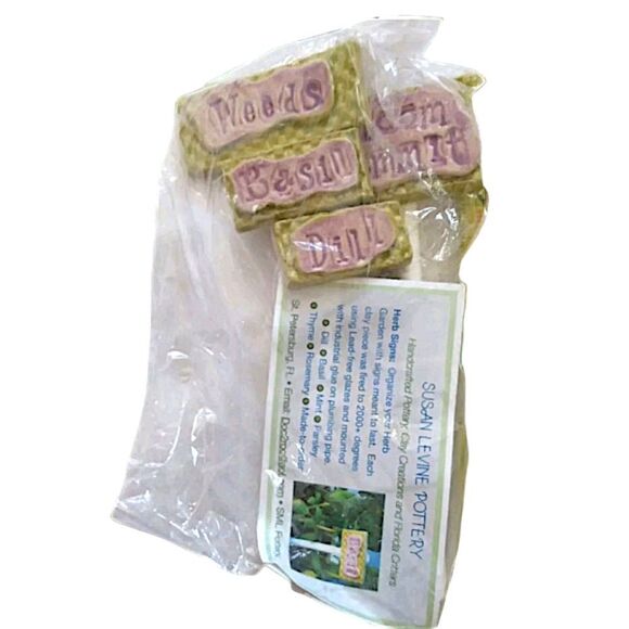 4 Pottery Garden Plant Marker Stakes SML Pottery Susan Levine Cottage Herbs - Picture 7 of 16